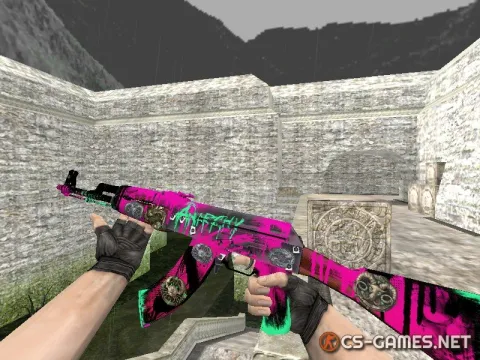 Модель HD AK-47 «Neon Revolution» с наклейками для CS 1.6