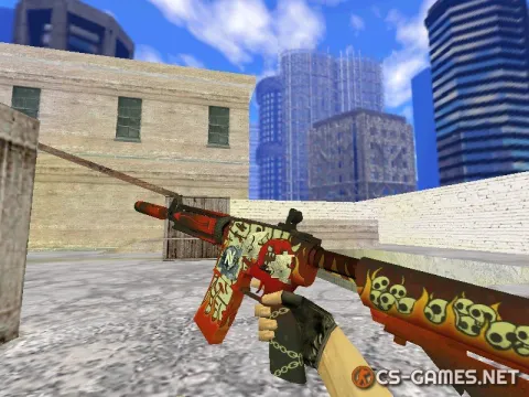 Модель HD M4A4 «Hellfire» с наклейками для CS 1.6